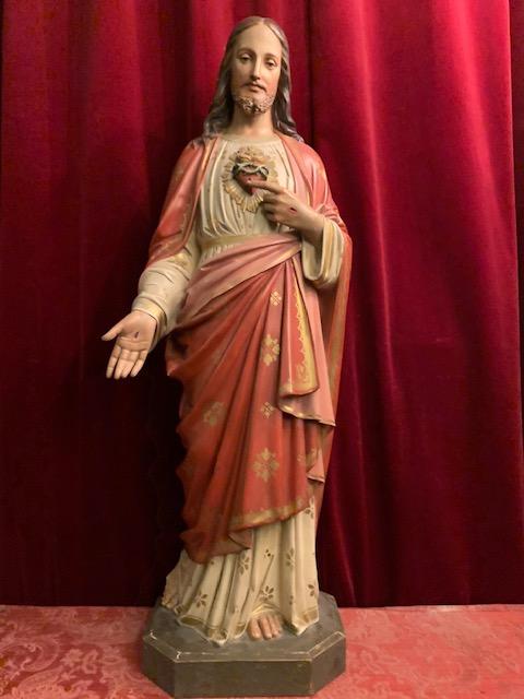 1 Gothic - style Sacred Heart Statue. Signed: Raffl Paris