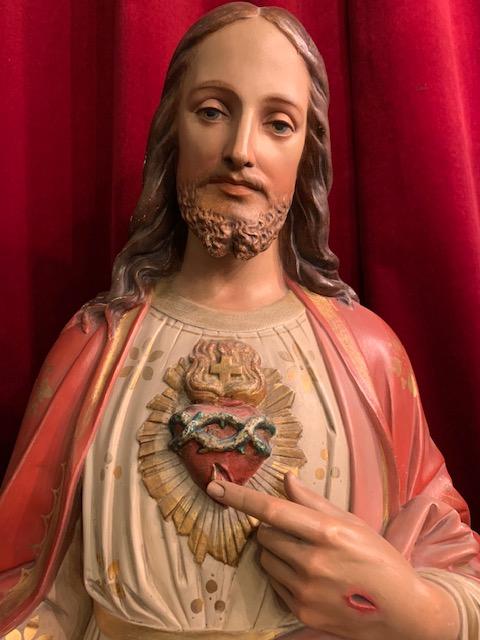 1 Gothic - style Sacred Heart Statue. Signed: Raffl Paris