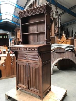 Sacristy-Secretaire / Bookcase / Safe style Gothic - style en Oak wood, Belgium 19th century ( anno 1870 )