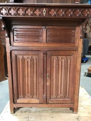 Sacristy-Secretaire / Bookcase / Safe style Gothic - style en Oak wood, Belgium 19th century ( anno 1870 )