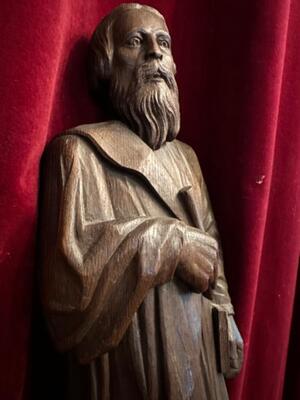 Saint Marcus Evangelist Relief Sculpture style Gothic - Style en Hand - Carved Wood Oak, France 19 th century ( Anno 1885 )