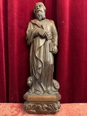 Saint Marcus Evangelist Relief Sculpture style Gothic - Style en Hand - Carved Wood Oak, France 19 th century ( Anno 1885 )