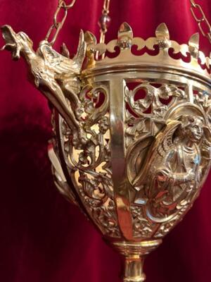 Sanctuary Lamp style Gothic - Style en Bronze / Polished and Varnished / Glass, Belgium  19 th century ( Anno 1880 )