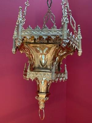 Sanctuary Lamp style Gothic - style en Full Bronze / Polished and Varnished, France 19th century ( anno 1875 )