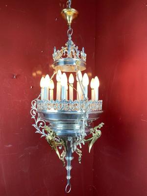 Sanctuary Lamp style Gothic - Style en Brass / Plated Silver / Partly Gilt, Belgium 19th century