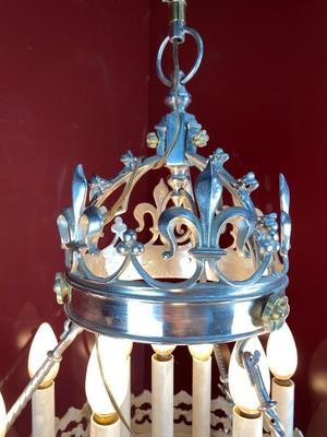 Sanctuary Lamp style Gothic - Style en Brass / Plated Silver / Partly Gilt, Belgium 19th century