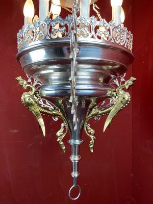 Sanctuary Lamp style Gothic - Style en Brass / Plated Silver / Partly Gilt, Belgium 19th century