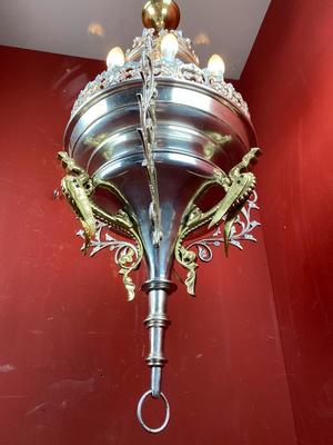 Sanctuary Lamp style Gothic - Style en Brass / Plated Silver / Partly Gilt, Belgium 19th century