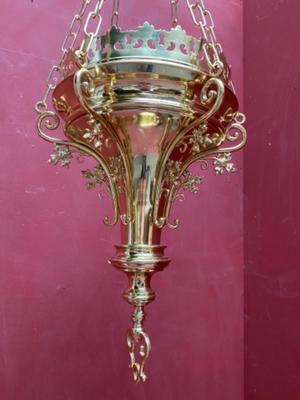 Sanctuary Lamp style Gothic - Style en Brass / Bronze / Polished and Varnished, Belgium 19 th century
