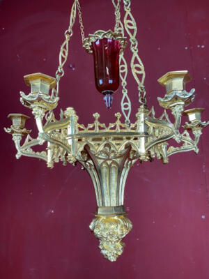 Sanctuary Lamp style Gothic - style en Full Bronze Polished and Varnished, France 19 th century ( Anno 1875 )