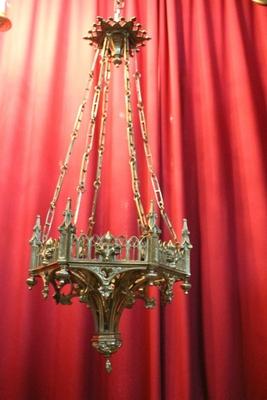 Sanctuary Lamp With Exta Chain Weight 10 Kgs style Gothic - style en Full - Bronze - Gilt, France 19th century ( anno 1880 )