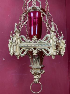 Sanctuary Lamp With Matching Bracket  style Gothic - style en Bronze / Gilt, Belgium 19 th century ( Anno 1875 )