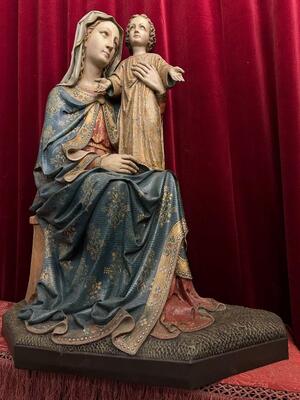 Sedes Sapientiae / St. Mary With Child style Gothic - Style en Plaster polychrome, Belgium  19 th century ( Anno 1885 )