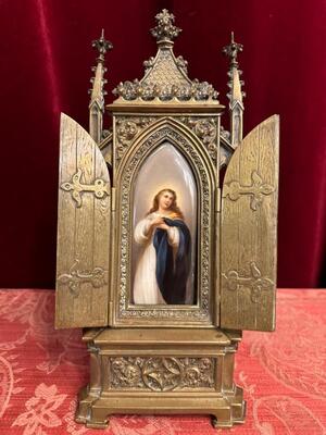 Small Home Altar Imagination St. Mary style Gothic - Style en Bronze /  Porcelain, Italy  19 th century ( Anno 1865 )