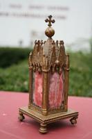 Small Reliquary, Originally Sealed Relic Of The True Cross style Gothic - style en Brass / Bronze, France 19th century