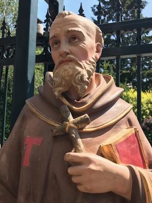 St. Anthony Abbot  style Gothic - style en Terra-Cotta polychrome, France 19th century ( anno 1875 )