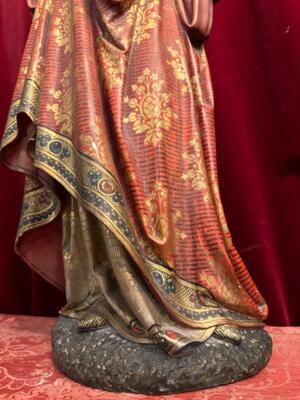 St. Apollonia Statue style Gothic - Style en Terra - Cotta Polychrome, Belgium  19 th century ( Anno 1865 )