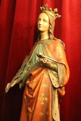 St. Appolonia Statue style Gothic - style en plaster polychrome, Belgium 19th century ( anno 1875 )