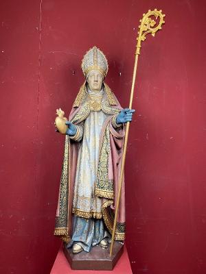 St. Augustin Statue style Gothic - Style en Hand - Carved Wood Polychrome, Belgium 19th century ( anno 1865 )