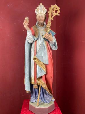 St. Augustin Statue style Gothic - style en Terra - Cotta Polychrome, France 19 th century ( Anno 1865 )