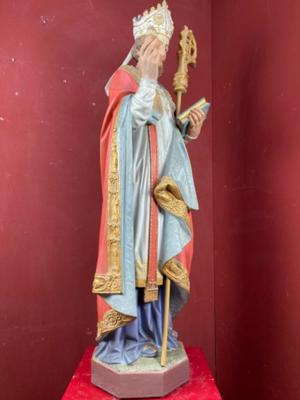 St. Augustin Statue style Gothic - style en Terra - Cotta Polychrome, France 19 th century ( Anno 1865 )