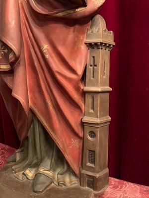 St. Barbara Statue  style Gothic - style en plaster polychrome, France 19th century ( anno 1890 )