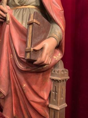 St. Barbara Statue  style Gothic - style en plaster polychrome, France 19th century ( anno 1890 )