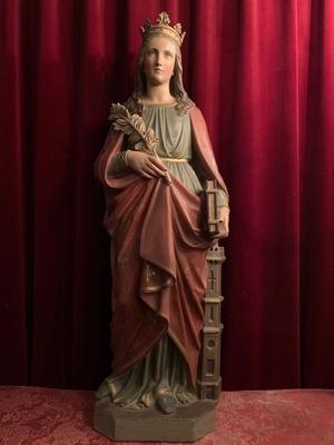 St. Barbara Statue  style Gothic - style en plaster polychrome, France 19th century ( anno 1890 )