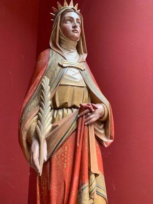 St. Barbara Statue style Gothic - Style en wood polychrome, Belgium 19th century ( anno 1870 )