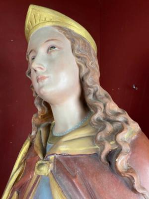 St. Barbara Statue style Gothic - style en Plaster polychrome, Brussel Belgium 19 th century ( Anno 1875 )