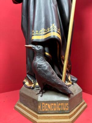 St. Benedictus Statue. Height: Without Staff ! style Gothic - Style en Plaster polychrome, Belgium  19 th century ( Anno 1875 )