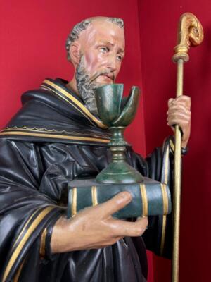 St. Benedictus Statue. Height: Without Staff ! style Gothic - Style en Plaster polychrome, Belgium  19 th century ( Anno 1875 )