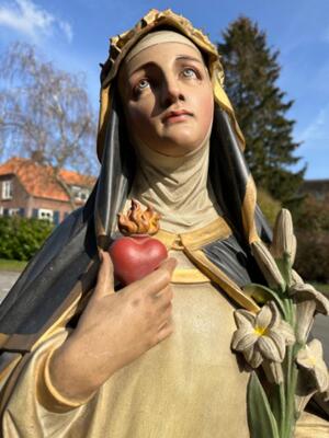 St. Catharina Of Siena style Gothic - Style en Terra - Cotta Polychrome, France 19 th century ( Anno 1865 )