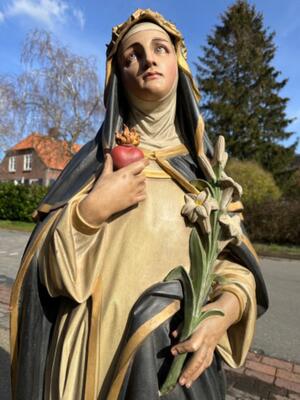 St. Catharina Of Siena style Gothic - Style en Terra - Cotta Polychrome, France 19 th century ( Anno 1865 )