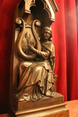 St. Cecilia Statue style Gothic - style en hand-carved wood Oak, Dutch 19th century ( anno 1870 )