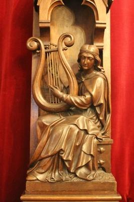 St. Cecilia Statue style Gothic - style en hand-carved wood Oak, Dutch 19th century ( anno 1870 )