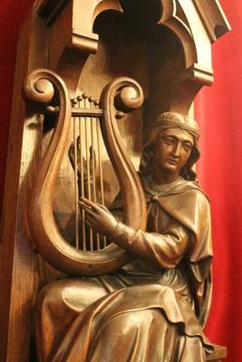 St. Cecilia Statue style Gothic - style en hand-carved wood Oak, Dutch 19th century ( anno 1870 )
