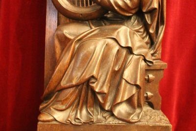 St. Cecilia Statue style Gothic - style en hand-carved wood Oak, Dutch 19th century ( anno 1870 )