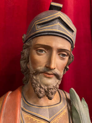 St. Donatus Statue style Gothic - style en Terra - Cotta Polychrome, France 19 th century ( Anno 1885 )