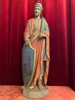 St. Donatus Statue style Gothic - style en Terra - Cotta Polychrome, France 19 th century ( Anno 1885 )