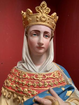 St. Elisabeth Of Hungary style Gothic - style en Terra - Cotta Polychrome, France 19 th century ( Anno 1890 )