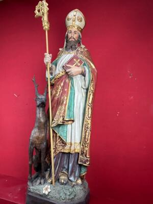 St. Hubertus Statue style Gothic - Style en Plaster polychrome, Belgium  19 th century ( Anno 1885 )