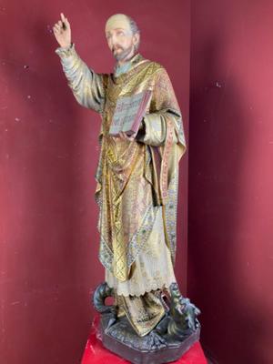 St. Ignatius Statue style Gothic - style en Terra - Cotta Polychrome, Belgium 19 th century ( Anno 1865 )