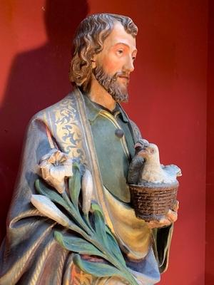 St. Joachim Statue style Gothic - style en plaster polychrome, Belgium 19th century