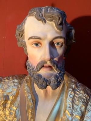 St. John Baptist Statue style Gothic - style en plaster polychrome, France 19th century ( anno 1890 )