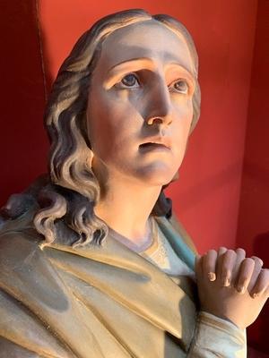 St. John Statue style Gothic - style en plaster polychrome, France 19th century