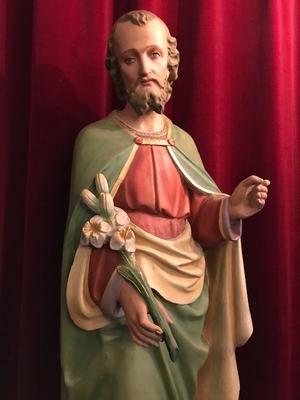 St. Joseph Statue style Gothic - style en plaster polychrome, Belgium 19th century