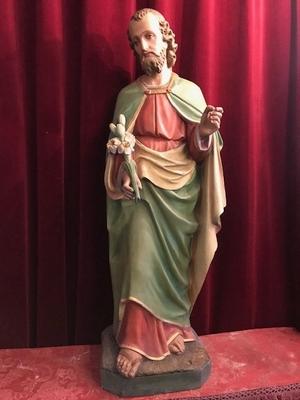 St. Joseph Statue style Gothic - style en plaster polychrome, Belgium 19th century