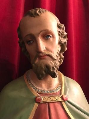 St. Joseph Statue style Gothic - style en plaster polychrome, Belgium 19th century