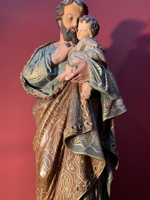 St Joseph Statue style Gothic - style en Terra-Cotta Polychrome, France 19th century ( anno 1875 )